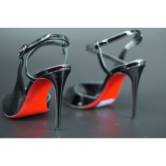 Christian Louboutin So Jenlove 100 Black Patent Sandals Size 35 Ankle Strap $945 - Picture 5 of 12